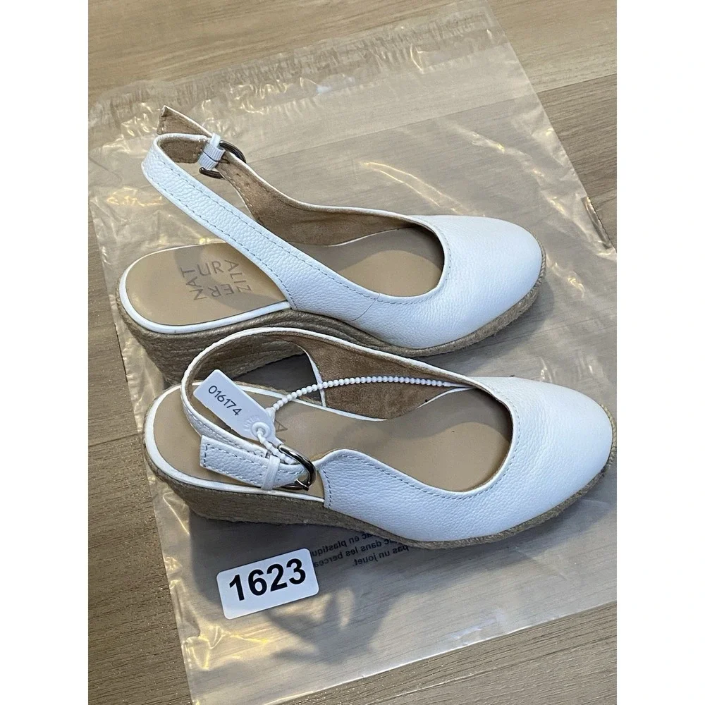Naturalizer Leather Espadrille Slingback Wedge Sandal Shoes Comfort White Size 8